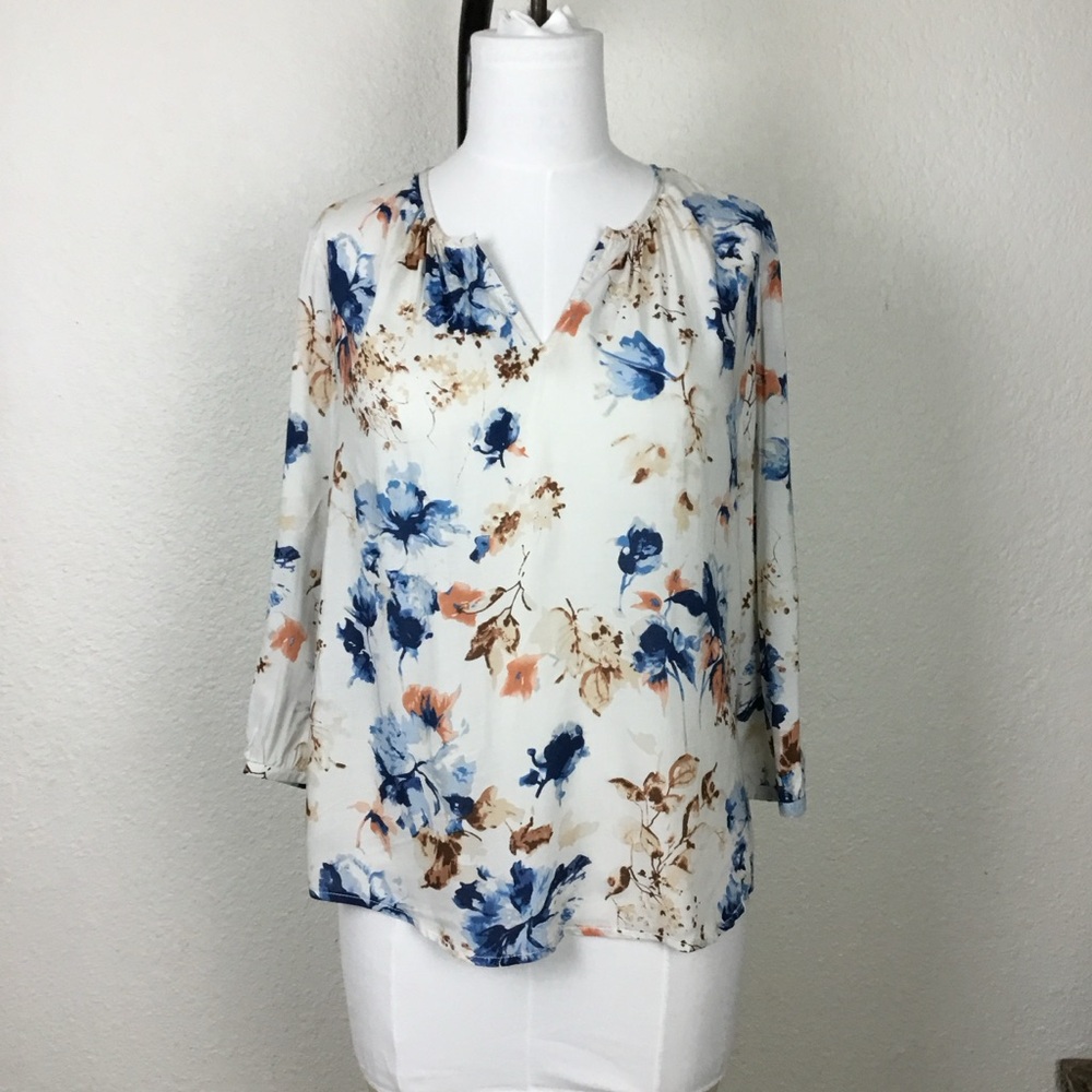 Anne Carson Women's Blouse Size M Floral  3/4 Sleeve Shirt Bohemian Tuni…